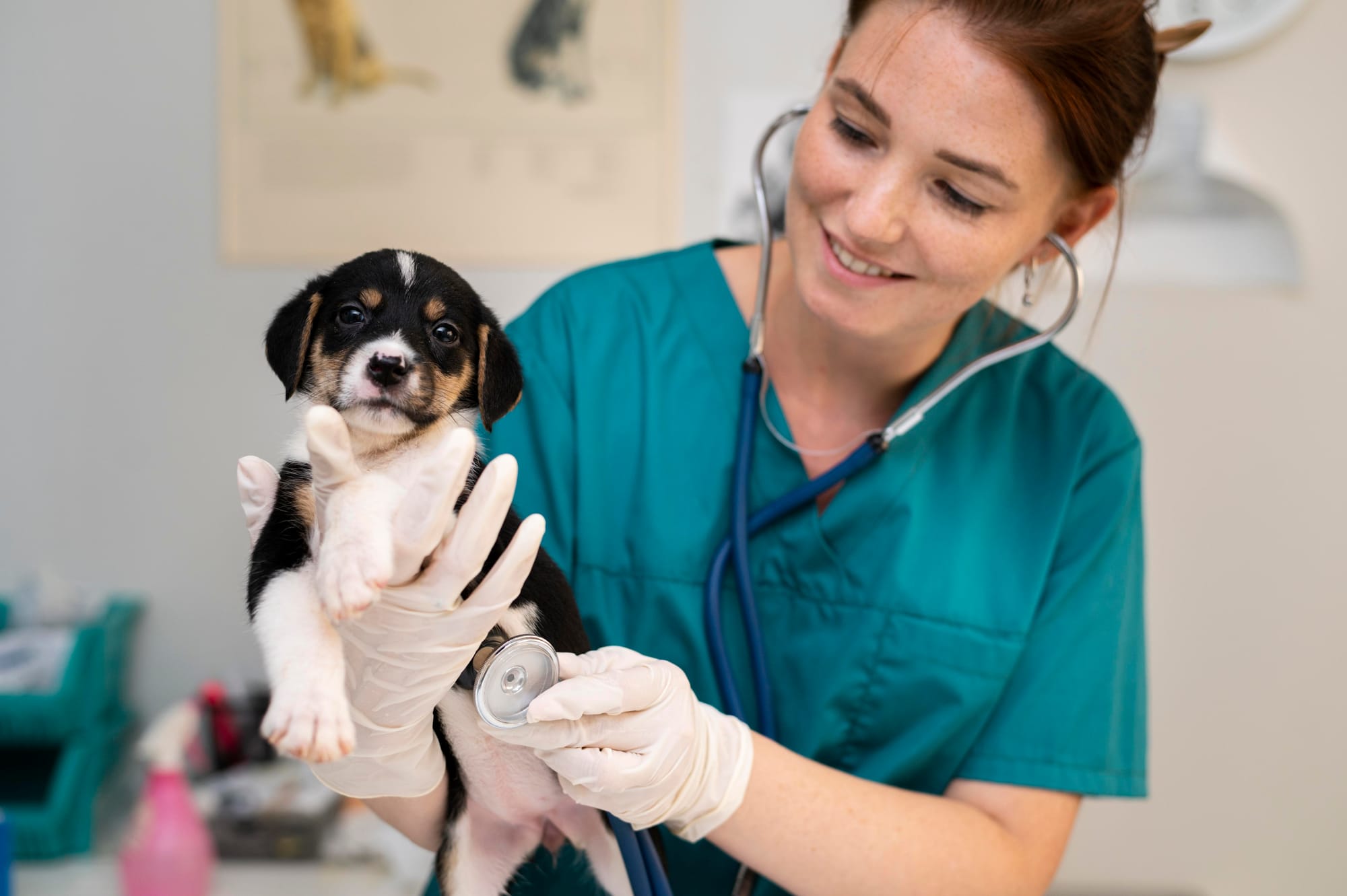veterinarian taking care of dog